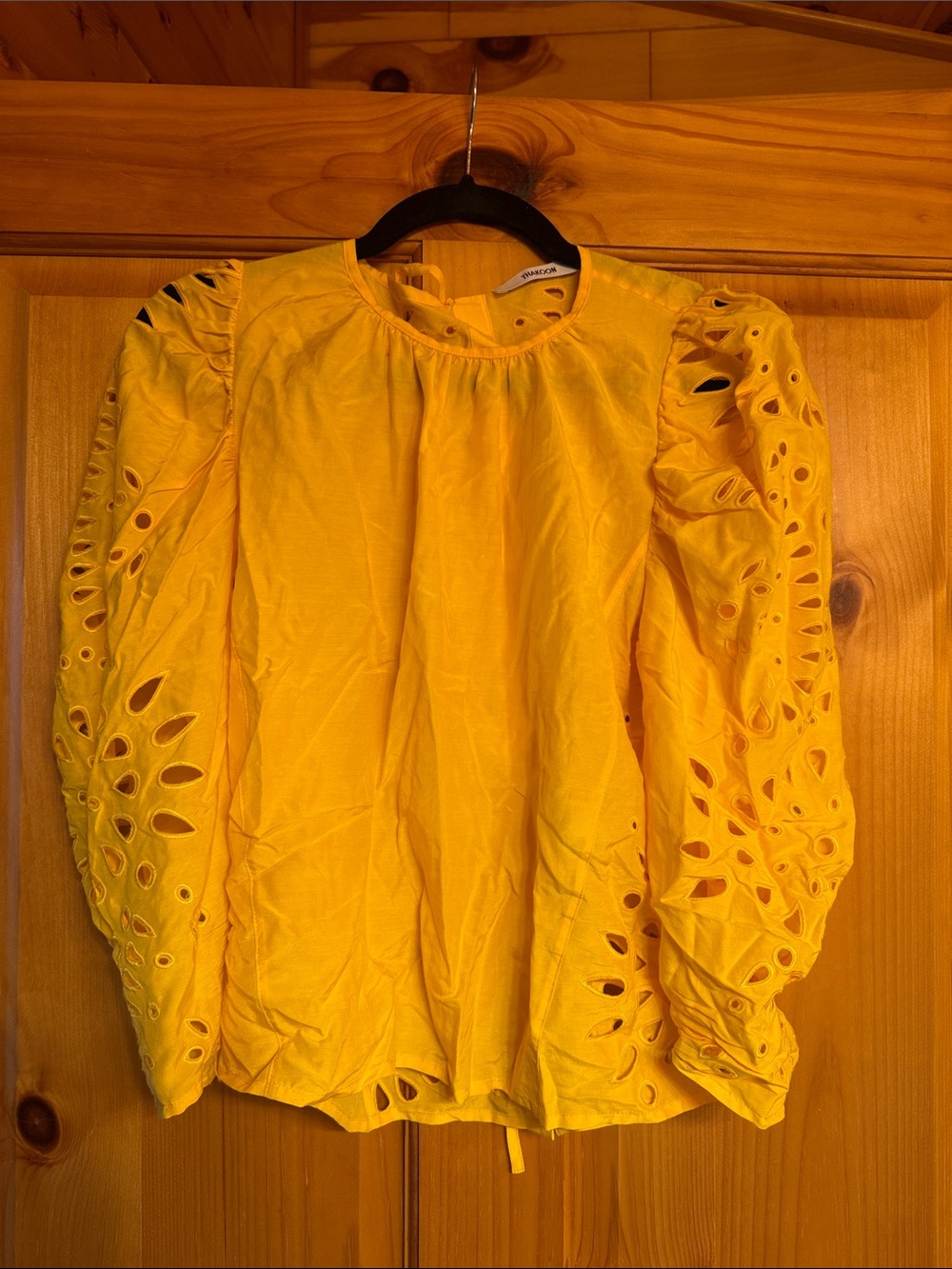 Thakoon Yellow Eyelet Puff-Sleeve Blouse
